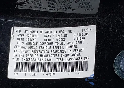 2014 Honda Accord Lx from USA, damaged, VIN 1HGCR2F31EA217186